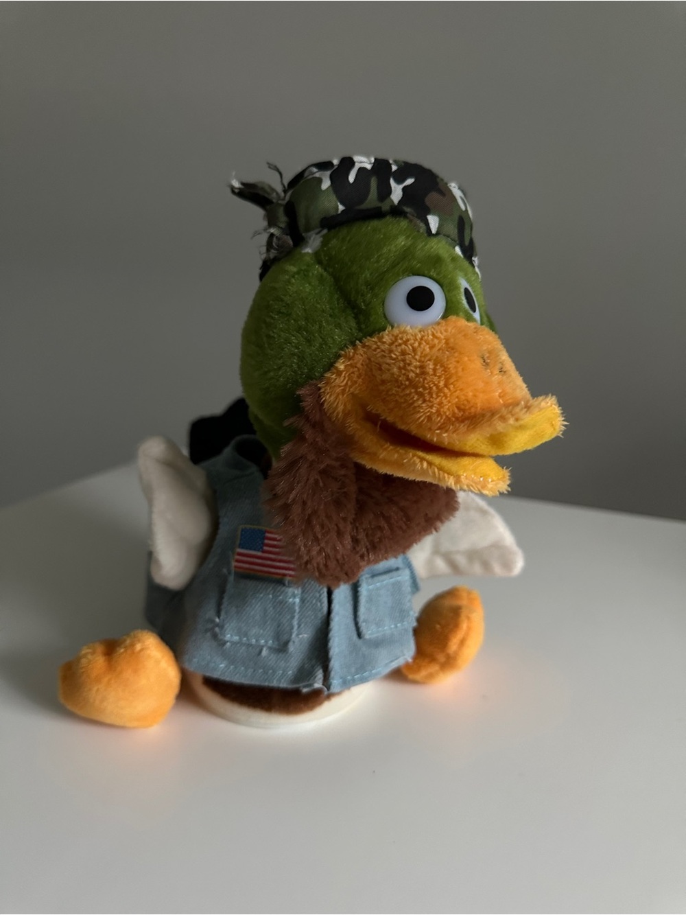 Gemmy Duck Mania Animated Singing Plush Mallard Duck Denim Vest USA Flag Camo 🦆 - Picture 2 of 16